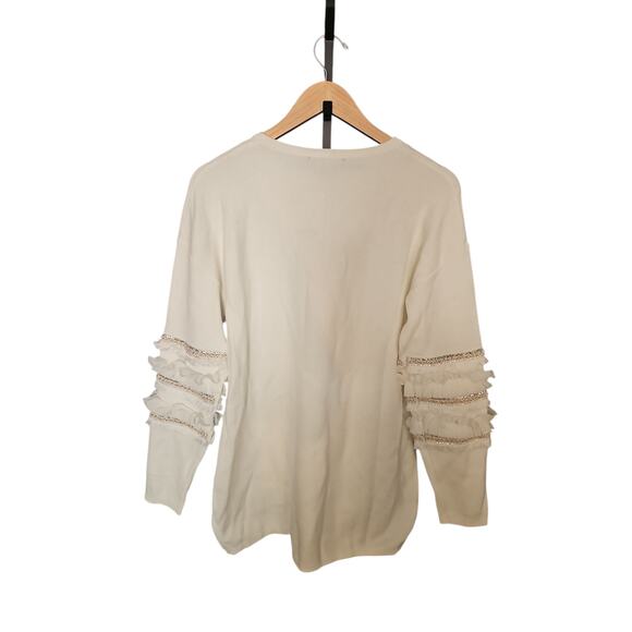 Sioni sz small cream crewneck embellished ruffle dolman sleeve sweater new - Picture 4 of 8